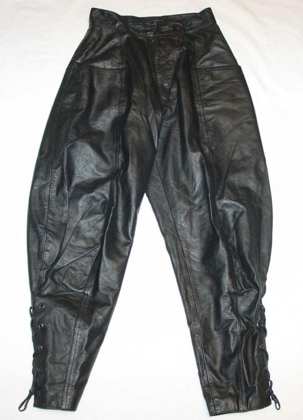 LEATHER ~ BLACK LACE UP Women Biker Dirndl PANTS 34 6 S  