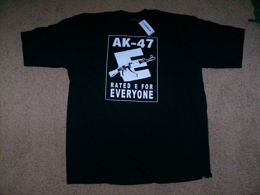 AK47 Rated E for Everyone Street T Shirt 100% Cotton  