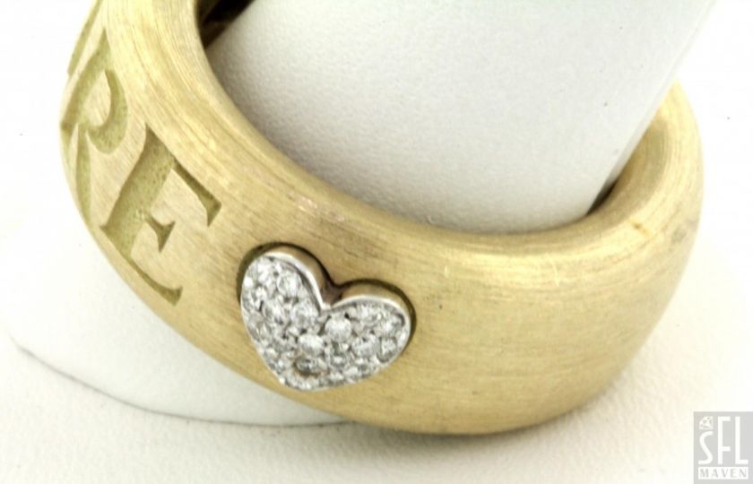 PASQUALE BRUNI HEAVY 18K GOLD AMORE .20CT VS DIAMOND HEART BAND RING 