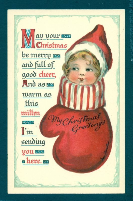 Y3479 Nister postcard #207W, Girl in Mitten, Christmas  