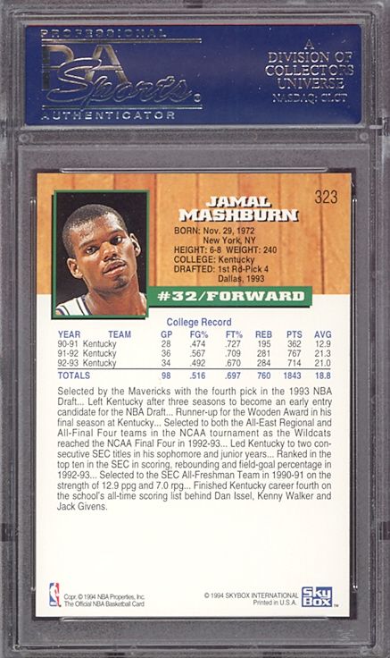 1993 Hoops #323 Jamal Mashburn Rookie PSA 10 pop 2 *699  