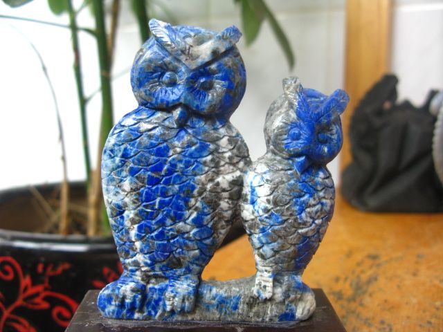 Lovely Handmade Carved Lapis Lazuli Owl Statue,Gem  