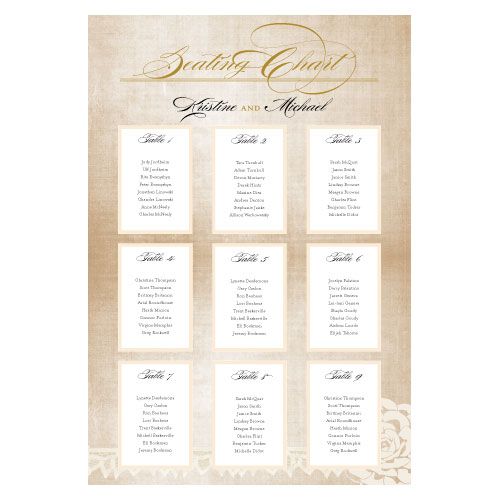 Wedding Reception VINTAGE LACE Seating Chart with Table Card Template 