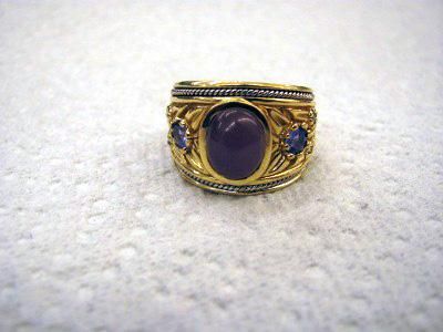 14K Yellow Gold Chalcedony Tanzanite & Blue Diamond Gemstone Ring Sz 7 