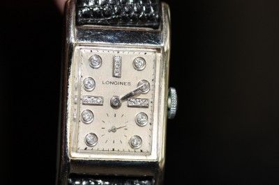 Vintage 14K White Gold Mens Longines 17 Diamonds 17 Jewels Art Deco 