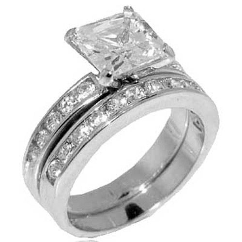 Princess CZ Cubic Zirconia Engagement Wedding Sterling Silver Bridal 