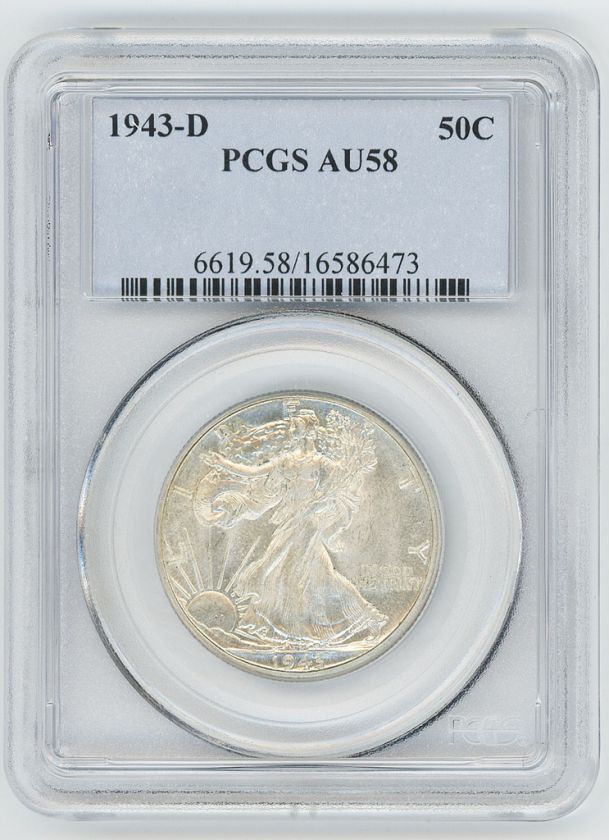 PCGS AU58 1943 D Walking Liberty Half Dollar Coin  