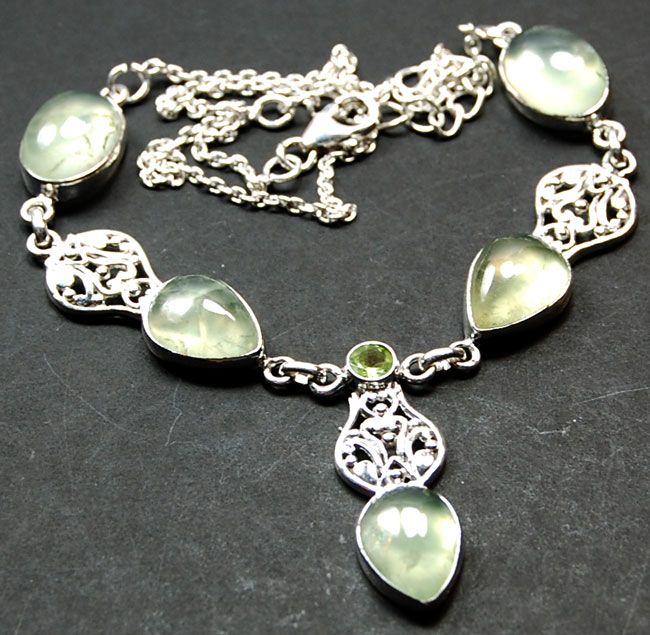 17g SN282 PRANITE & PERIDOT 925 STERLING SILVER NECKLACE JEWELRY 