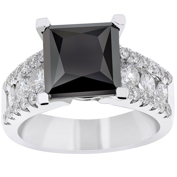 18 CARAT PRINCESS CUT NATURAL BLACK DIAMOND ENGAGEMENT RING 14K GOLD 