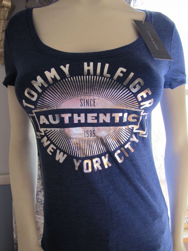 NWT AUTHENTIC TOMMY HILFIGER NEW YORK CITY FOIL GRAPHIC SCOOP NECK TEE 