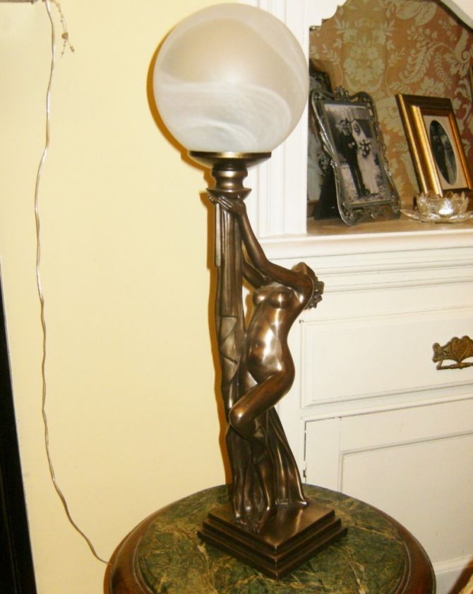 ART DECO POLISHED BRONZE TABITHA LAMP LADY FLAPPER DANCER FIGURE 