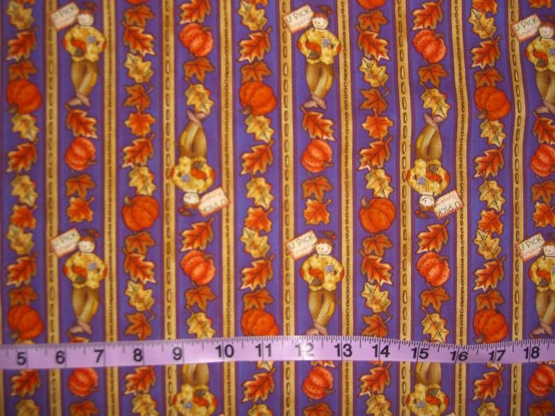 Mumm Fall print scarecrows pumpkins leaves fabric 1y  