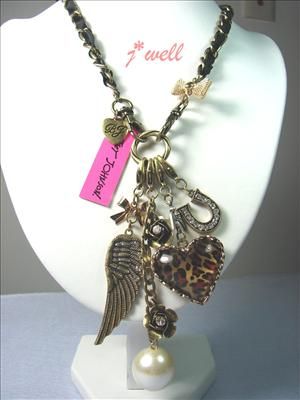 Betsey Johnson Leopart Heart &Wing &Horseshoe Necklace  