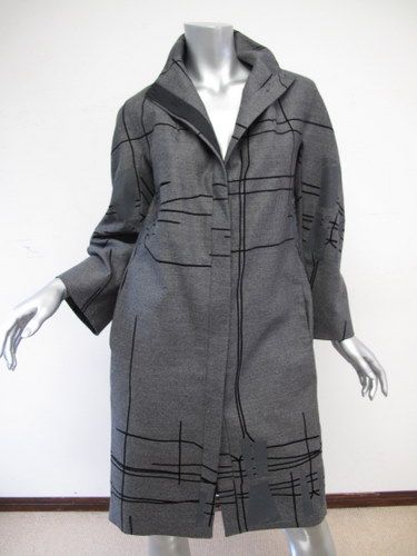 Martine Sitbon Grey/Black Print Wool Coat sz 42  