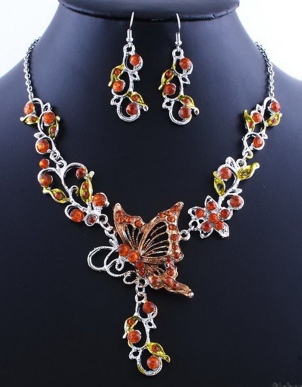 Wholesale dangle Enamel alloy butterfly party jewelry necklace earring 