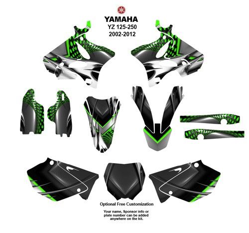 Yamaha YZ 125   YZ250 2002  12 MX Bike Graphics Kit 7777GREEN  