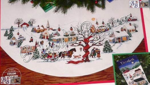 Dimensions Wysocki CHRISTMAS VILLAGE Counted Cross Stitch Tree Skirt 