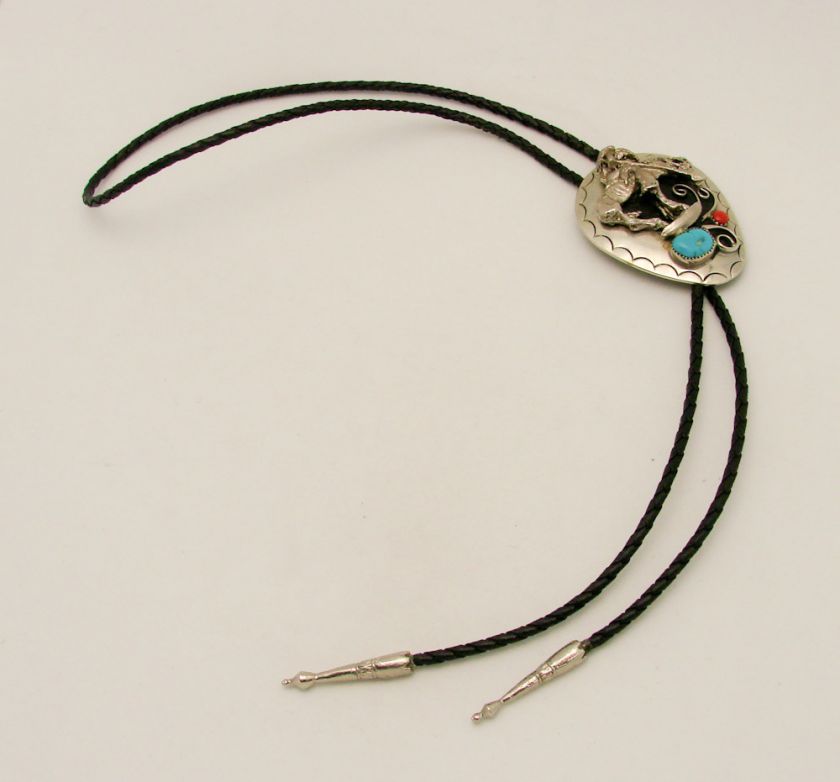 Vintage Nickel Silver Turquoise Bolo Tie Unique  