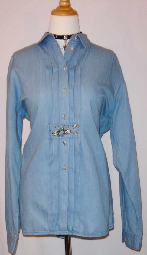 Blue EMBR German Designer Trachten Blouse Shirt 18 XL  