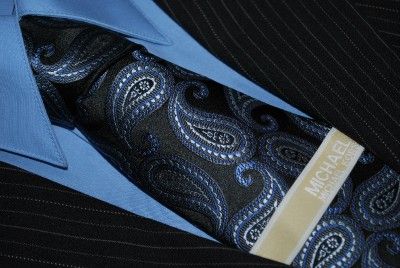 NEW MICHAEL KORS BLACK BLUE CORE PAISLEY SILK TIE  