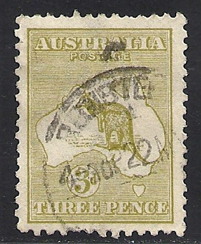 AUSTRALIA SCOTT 47 USED VF   1915 3p OLIVE BISTER (LOT AB)  