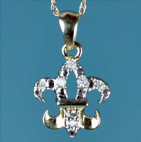 REAL DIAMOND & REAL GOLD FLEUR DE LIS PENDANT  