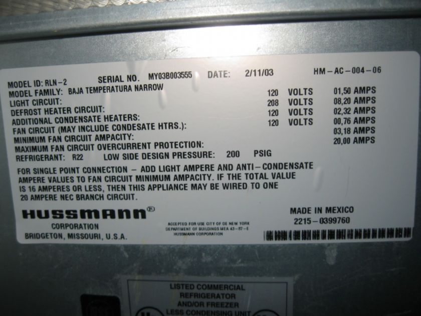 2003 Hussmann RLN 2 Glass Door Freezer Display Grocery  