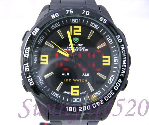 Black Steel Tachymeter Led Quartz T2 Men Business Watch  