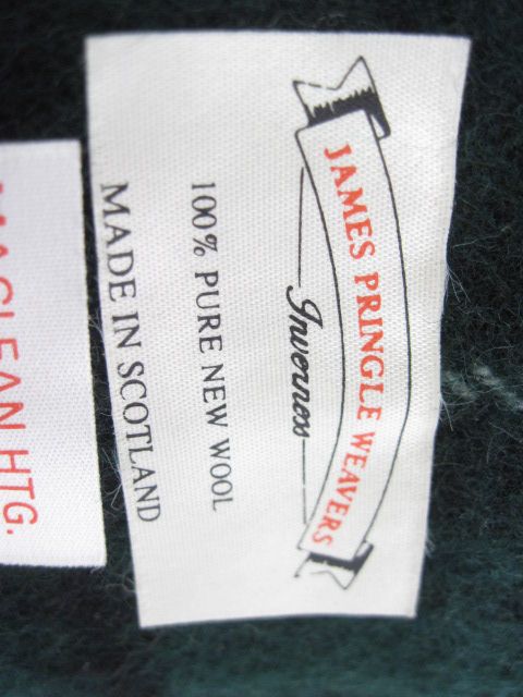 JAMES PRINGLE WEAVERS Green Wool Plaid Neck Scarf  