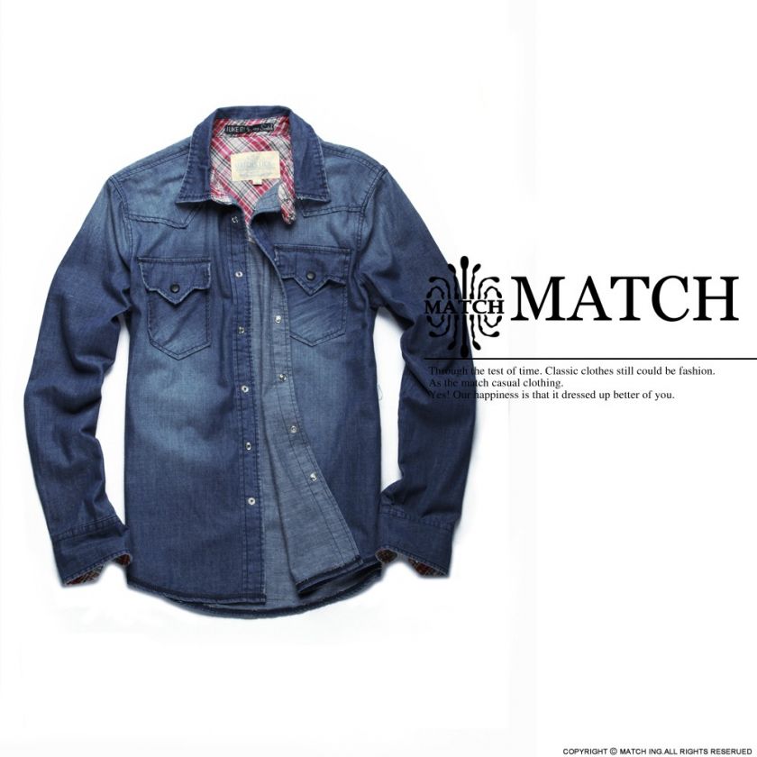 NEW MATCH Mens Look Sleeve Stylish Casual Denim Shirts Size M L XL 