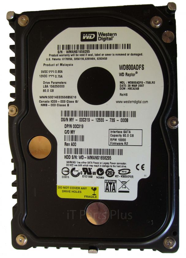 Western Digital Raptor 80GB SATA HD 0C319 WD800ADFS  