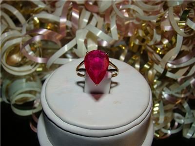 14K YG Pear Cut African Ruby Ring, Size 7  