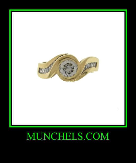LADIES 14K SOLID YELLOW GOLD DIAMOND & BAGUETTE RING  