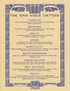 NINE NOBLE VIRTUES 8.5 x 11 Parchment Poster wicca witch norse asatru 