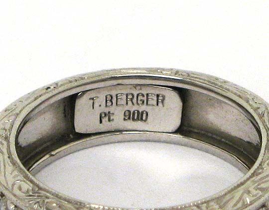 OPULENT ANTIQUE PLATINUM & DIAMONDS ENGRAVED BAND RING  