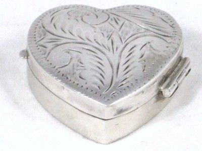 English Hm Sterling Silver Love Heart Shape Pill or Trinket Box from 