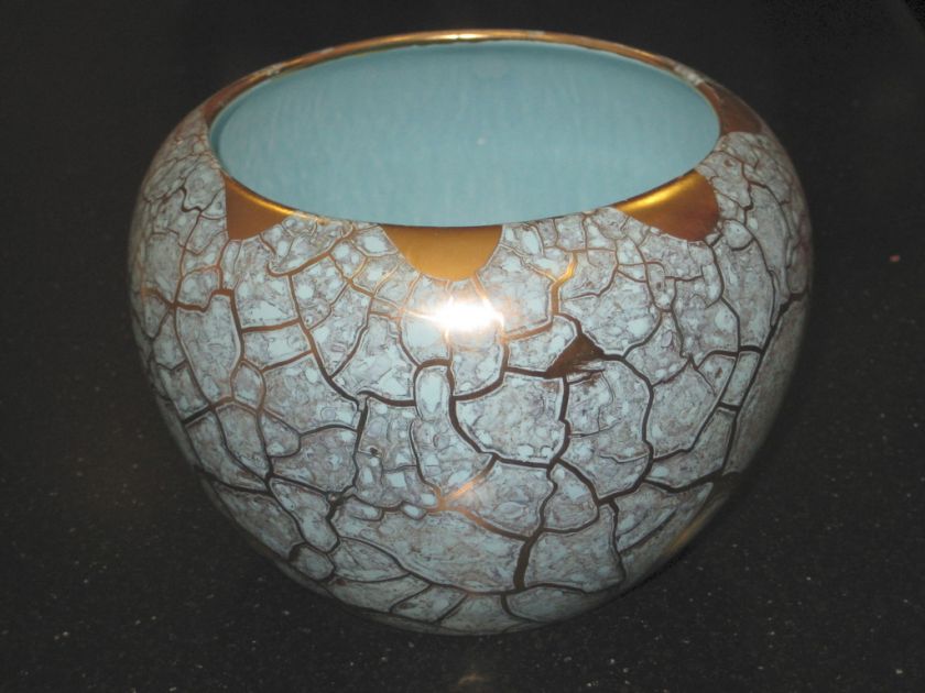 BLUE WITH GOLD VEIN CERAMIC BOWL / VASE  