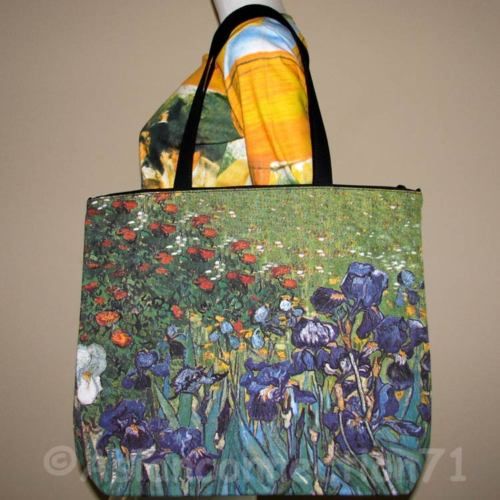 IRISES New VAN GOGH Hand Printed Art Bag Purse Tote L  