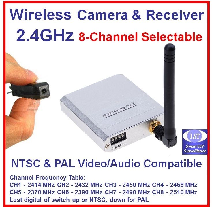 The Smallest Mini 2.4GHz SPY Wireless A/V Camera + 8 Channel Receiver 