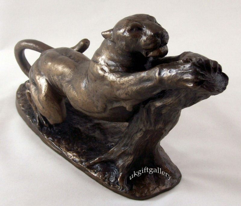 STRETCHING LIONESS PANTHER COUGAR JAGUAR STATUE BRONZE ORNAMENT 