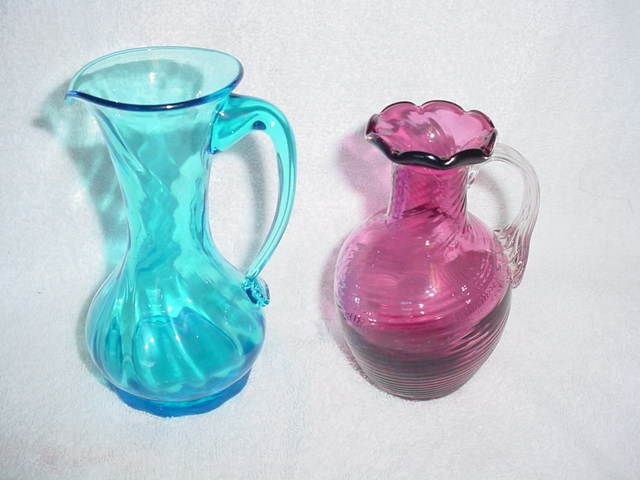 ANTIQUE BLOWN GLASS EWERS/PITCHERS  