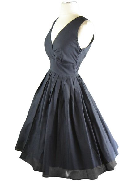 50s Style PINUP Navy SURPLICE Sun Dress w/FULL Skirt  