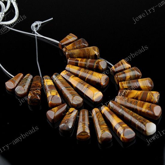 TIGER&amp;amp;apos;S EYE GEMSTONE STICK PENDANT BEADS LOOSE SET 