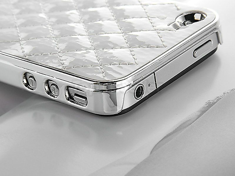 New White Deluxe Patent Leather Chrome Case Cover for iPhone 4 4G 4S 