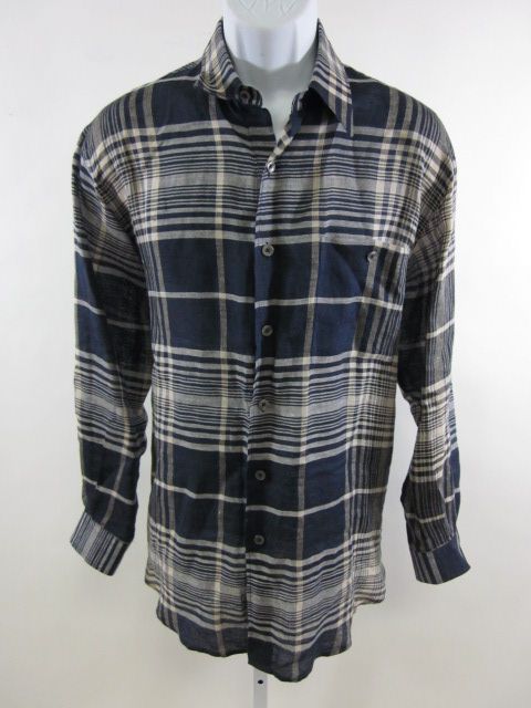 UMBERTO FERRARI COLLECTION Blue White Plaid Shirt Sz M  