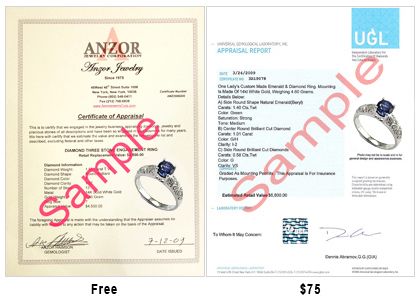   with a company certificate of appraisal value $ 2100 style number r600