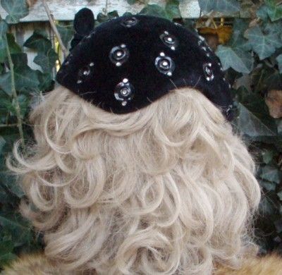 Vintage 30s Black Velvet Art Deco Hat by Lady Dianne  