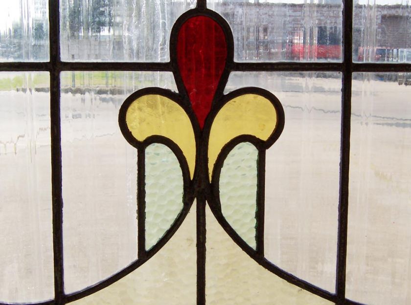 Large Antique Stained Glass Window 3 color Ruby Tulip  