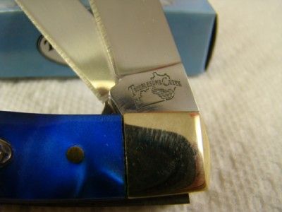 SS Troublesome Creek Blue Celluloid Handle Trapper Pocket Knife 