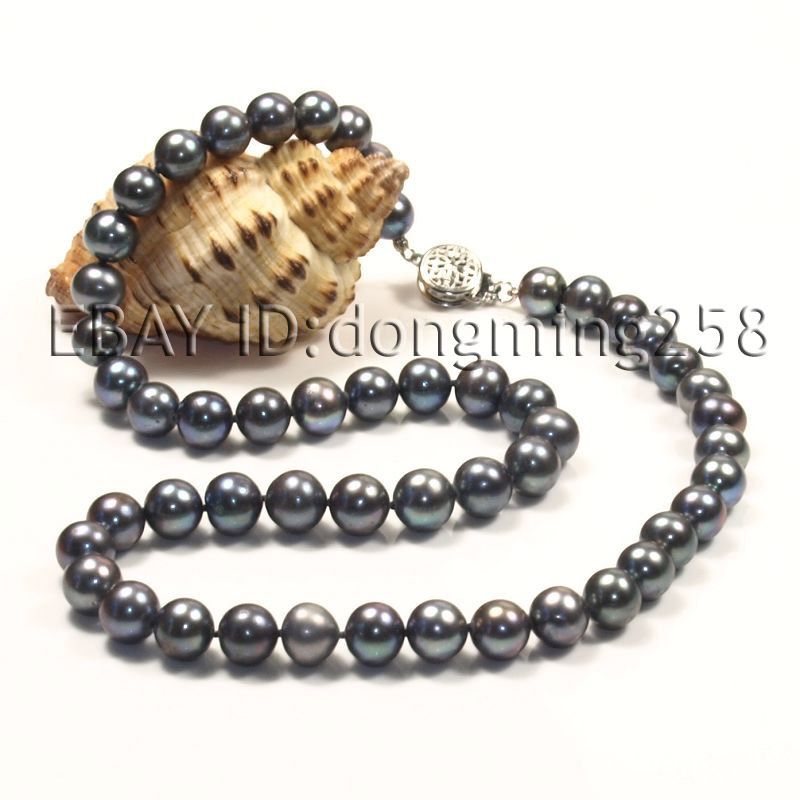 AA 8 9mm beautiful black fresh water pearl necklace 17, 18, 19, 20 